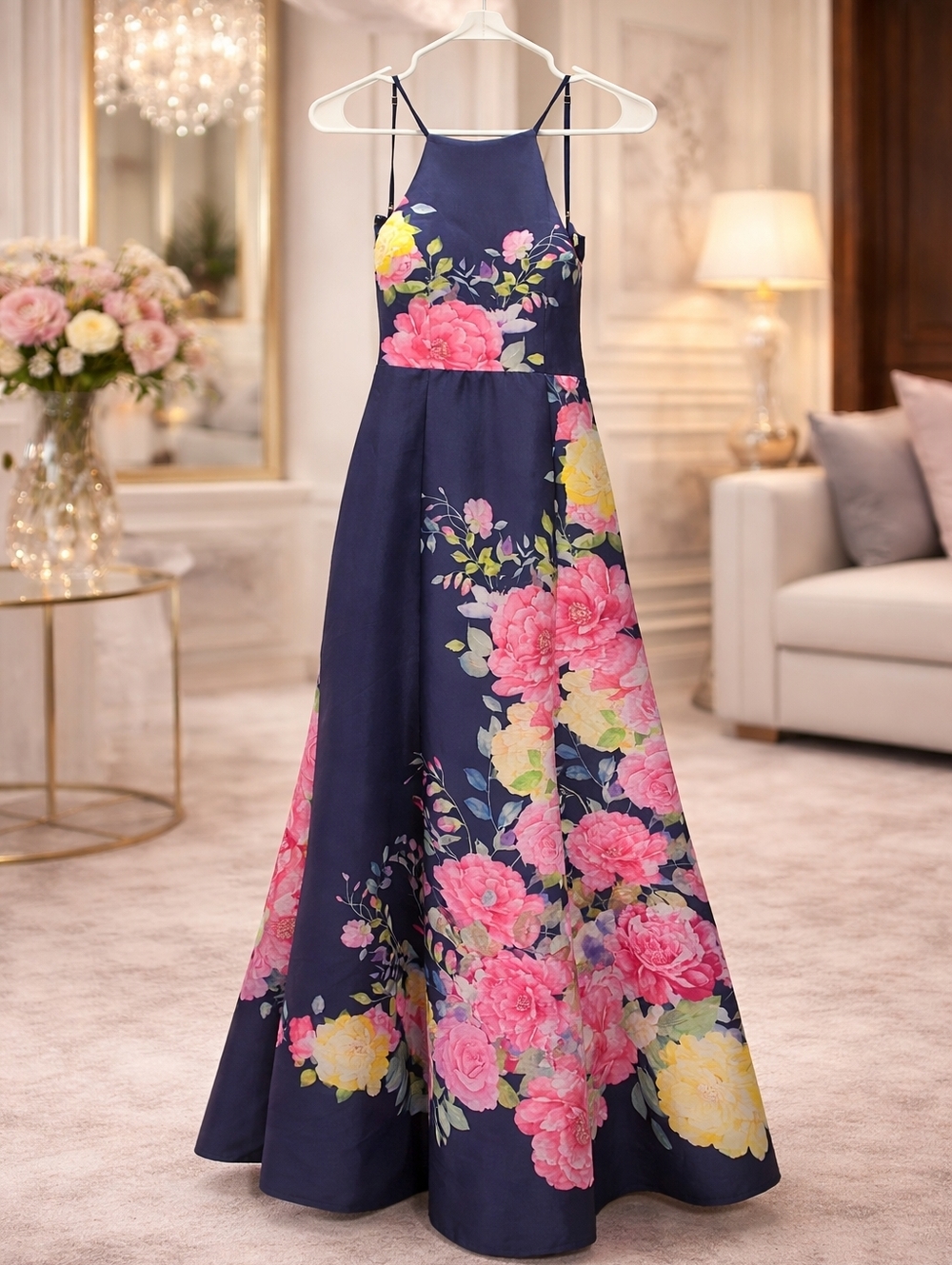 NWT Dao Chloe Dao Medium Formal Maxi Floral Print And Navy Dreas